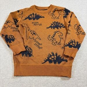 Craft + Flow Dinosaur Sweater Little Boy 5 Brown Knit Roar Stomp Pullover